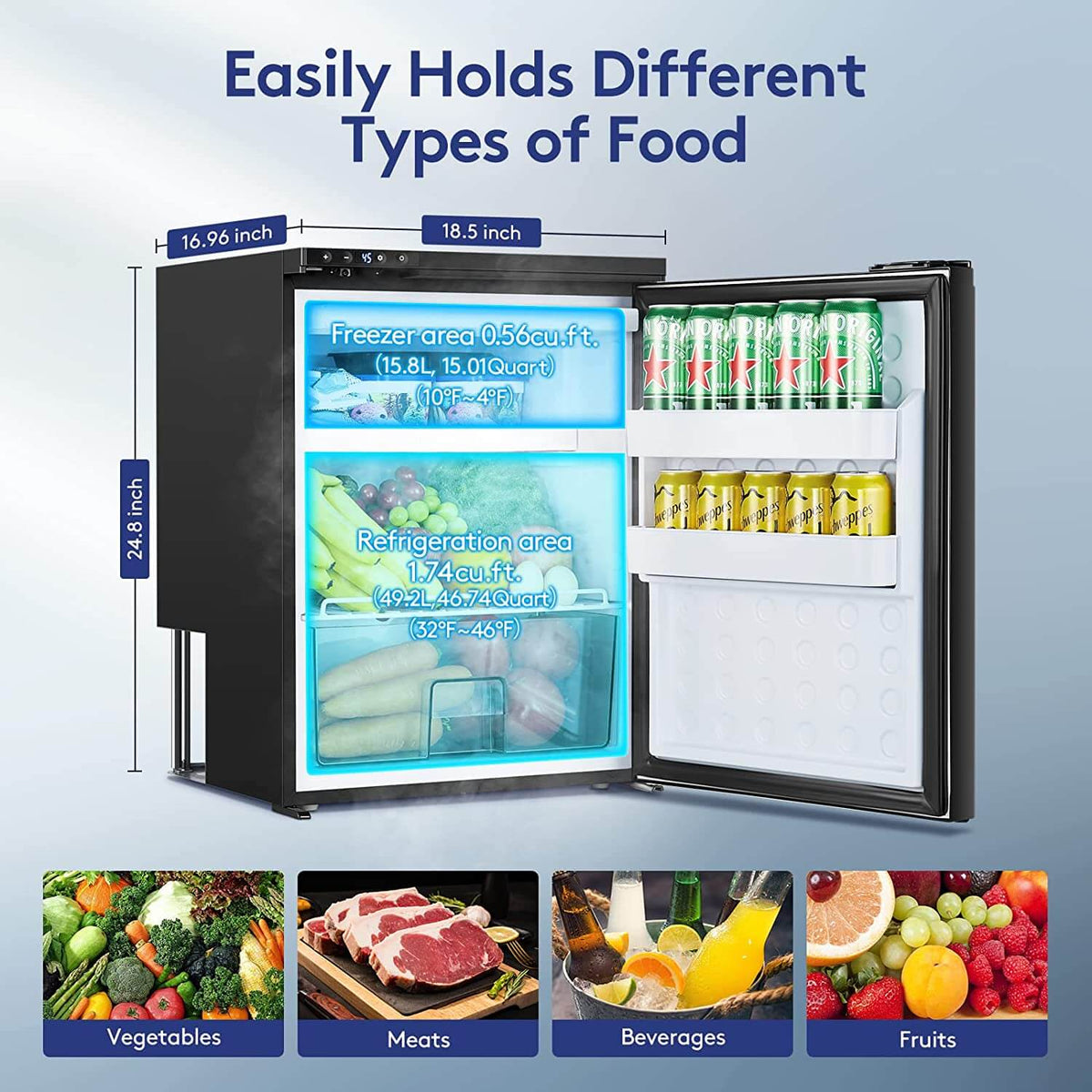 12 Volt RV Refrigerator 2.3cu.ft 65L RV Fridge and Freezer