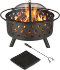 Fire Pit - 32-Inch Outdoor Wood Burning Firepit with Screen, Poker, and Cover - Outdoor Fire Pits for Backyard, Deck, or Patio by Pure Garden (Black)