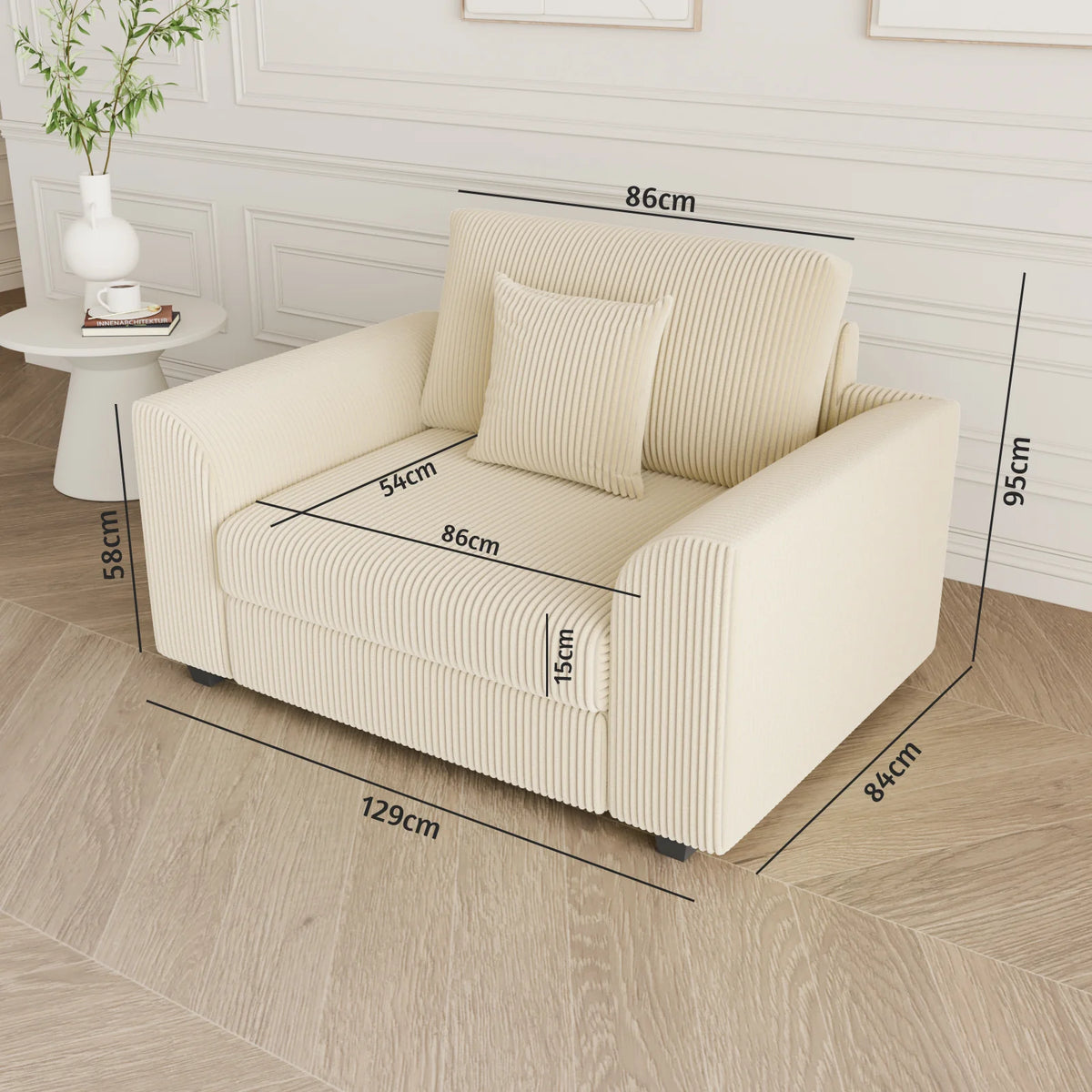 1 Seater Sofa Corduroy Armchair Couch(Pre-order)