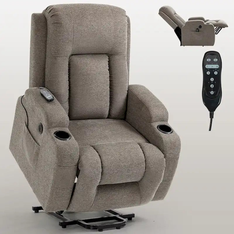 Lazy Boy Power Lift Recliner Chair, Modern Single Motor Massage Sofa Chair with Lumbar Heating, USB Charging Port, Cup Holders