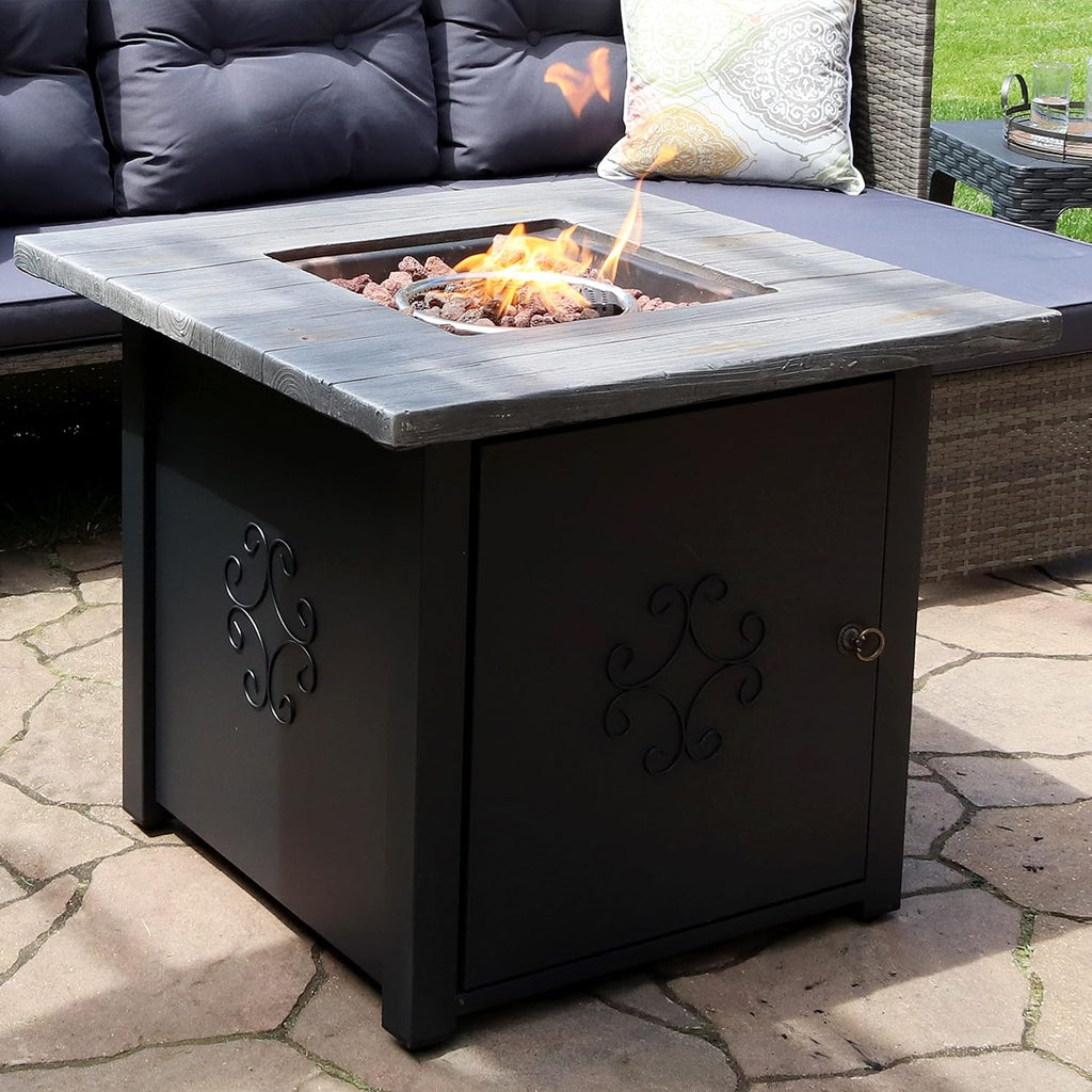 Sunnydaze 30-Inch Square Propane Fire Pit Table - 40,000 BTU Outdoor Gas Fire Pit Table with Lava Rocks and Weather-Resistant Cover