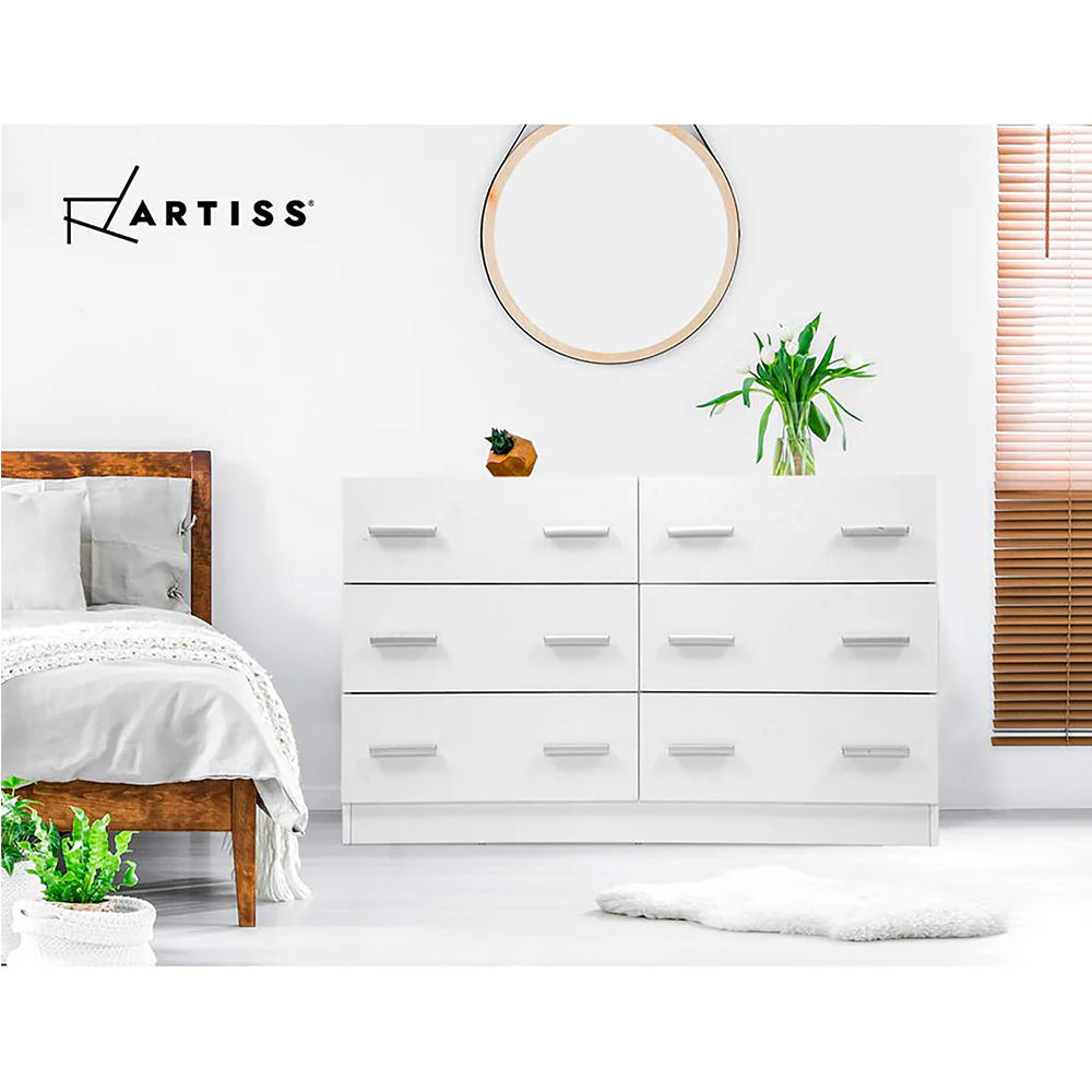 Stylish White 6-Drawer Lowboy Chest - Artiss VEDA
