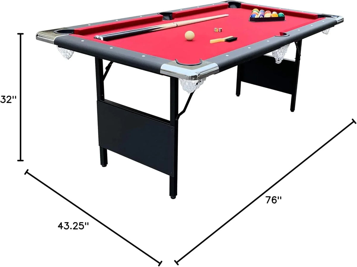 Hathaway Fairmont 6 Ft Portable Pool Table, Adults Folding Billiards Tables for Game Room with Easy Foldable Storage, Includes Full Set of Billiard Balls, Cues, Chalk & Brush