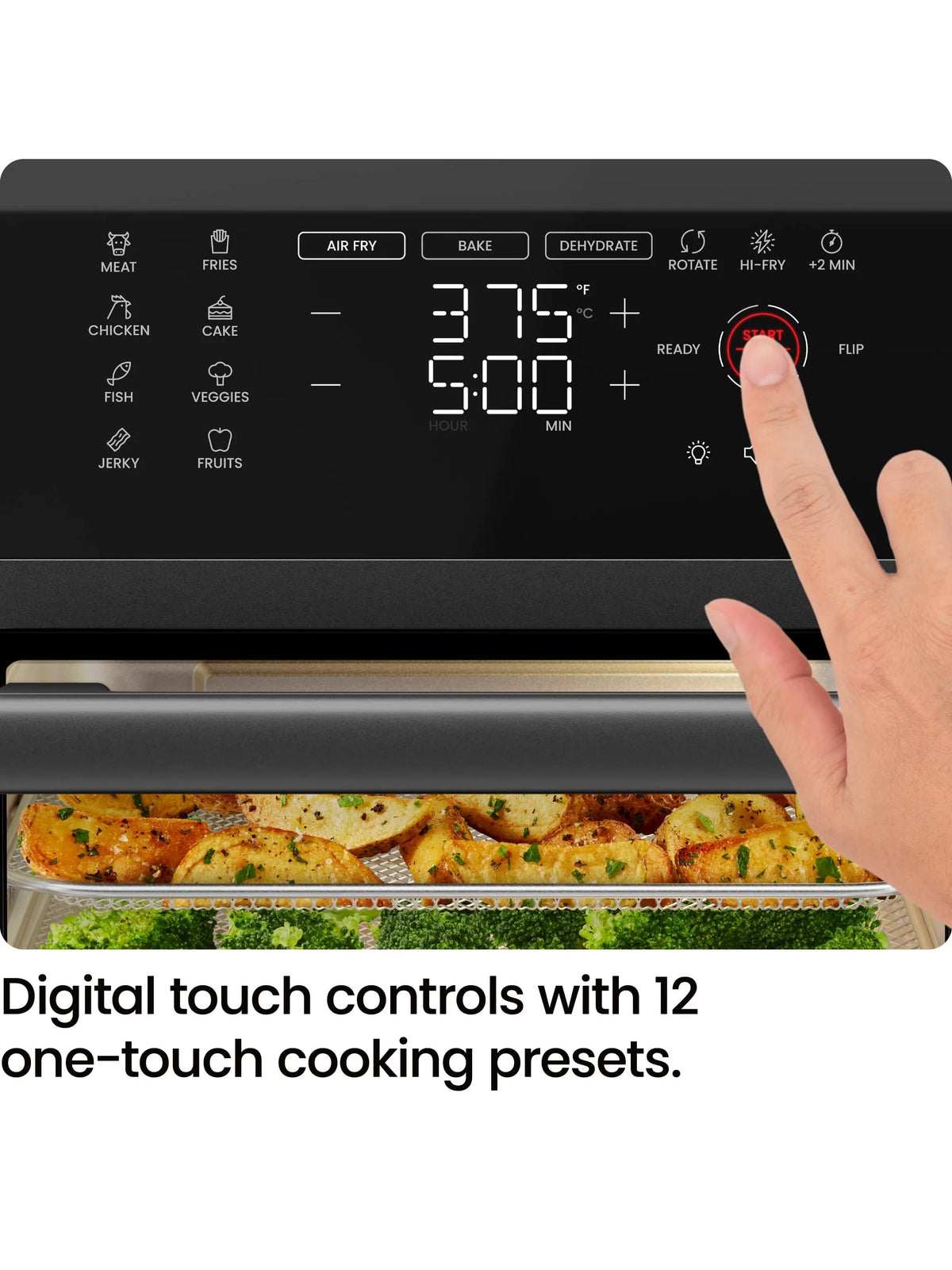 CHEFMAN Multifunctional Digital Air Fryer+ Rotisserie, Dehydrator, Convection Oven, 17 Touch Screen Presets Fry, Roast, Dehydrate, Bake, XL 10L Family Size, Auto Shutoff, Large Easy-View Window, Black