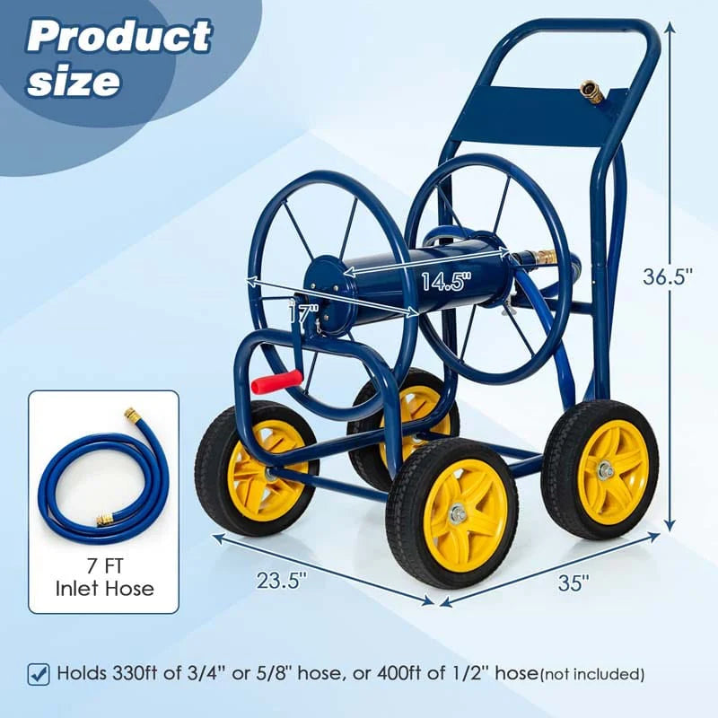 Garden Hose Reel Cart Holds 330 FT of 3/4" or 5/8�?& 400 FT of 1/2" Hose, Heavy Duty Yard Water Planting Cart