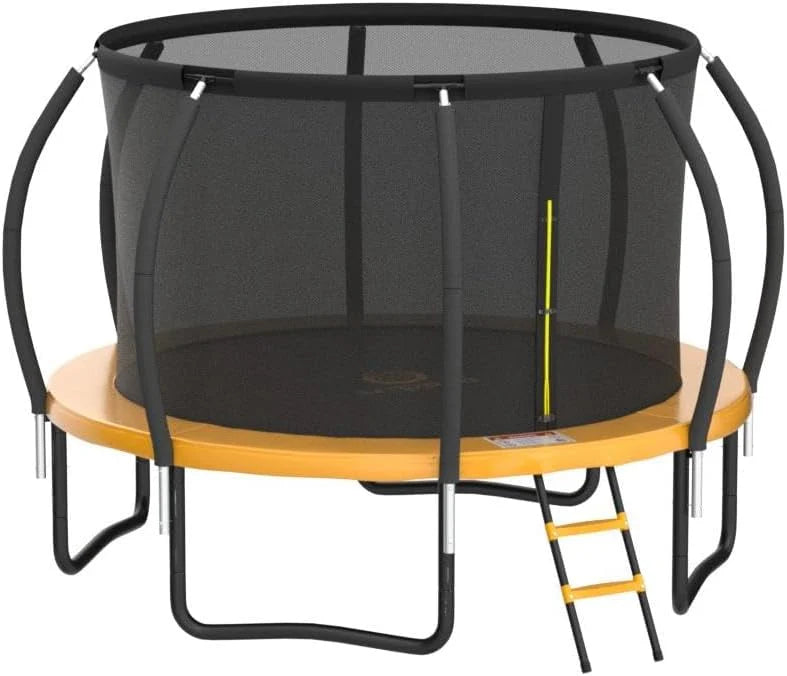 JUMPZYLLA Trampoline 8FT 10FT 12FT 14FT 15FT 16FT Trampoline with Enclosure - Recreational Trampolines with Ladder and AntiRust Coating, ASTM Approval Outdoor Trampoline for Kids