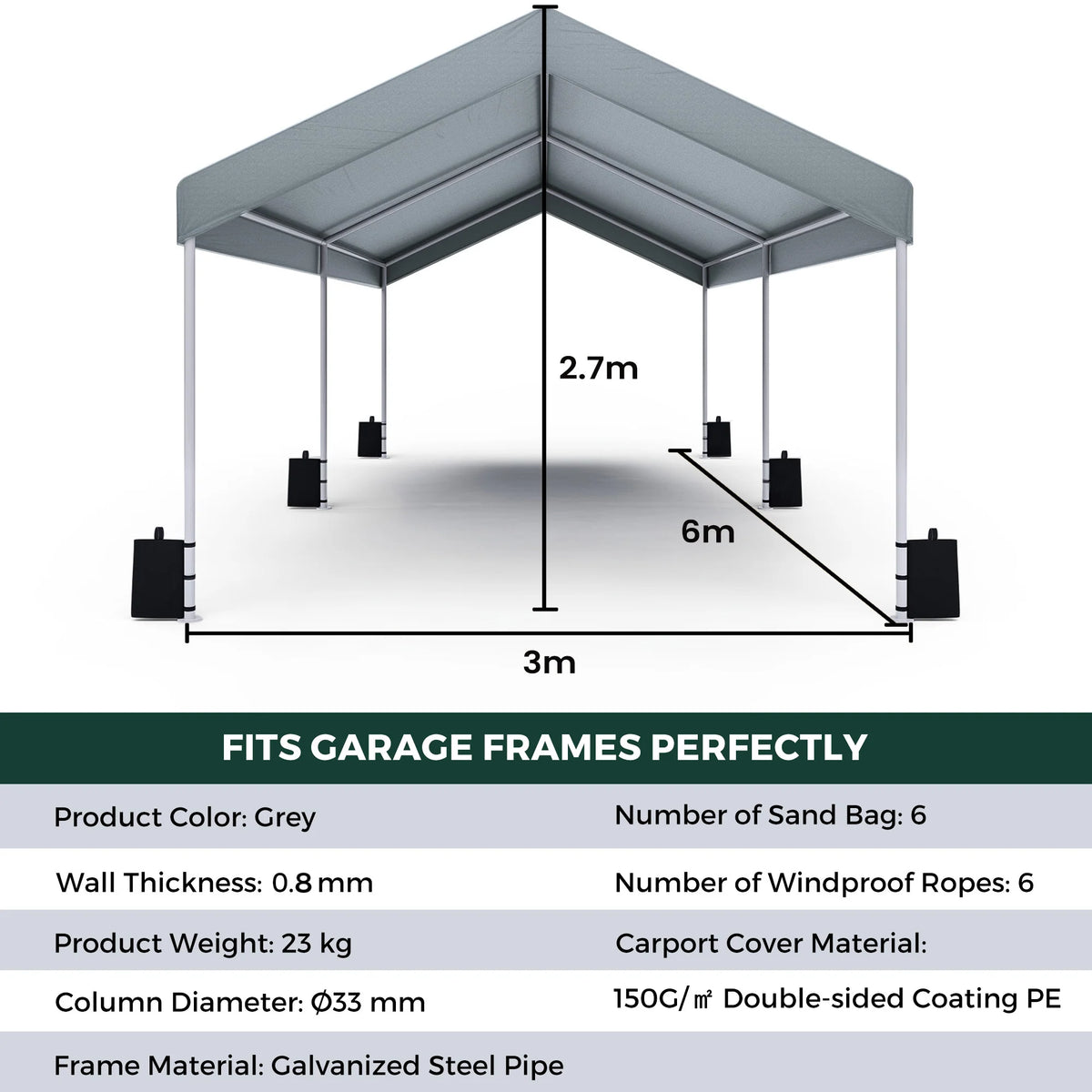 3x6m Waterproof Carport Canopy Portable Garage