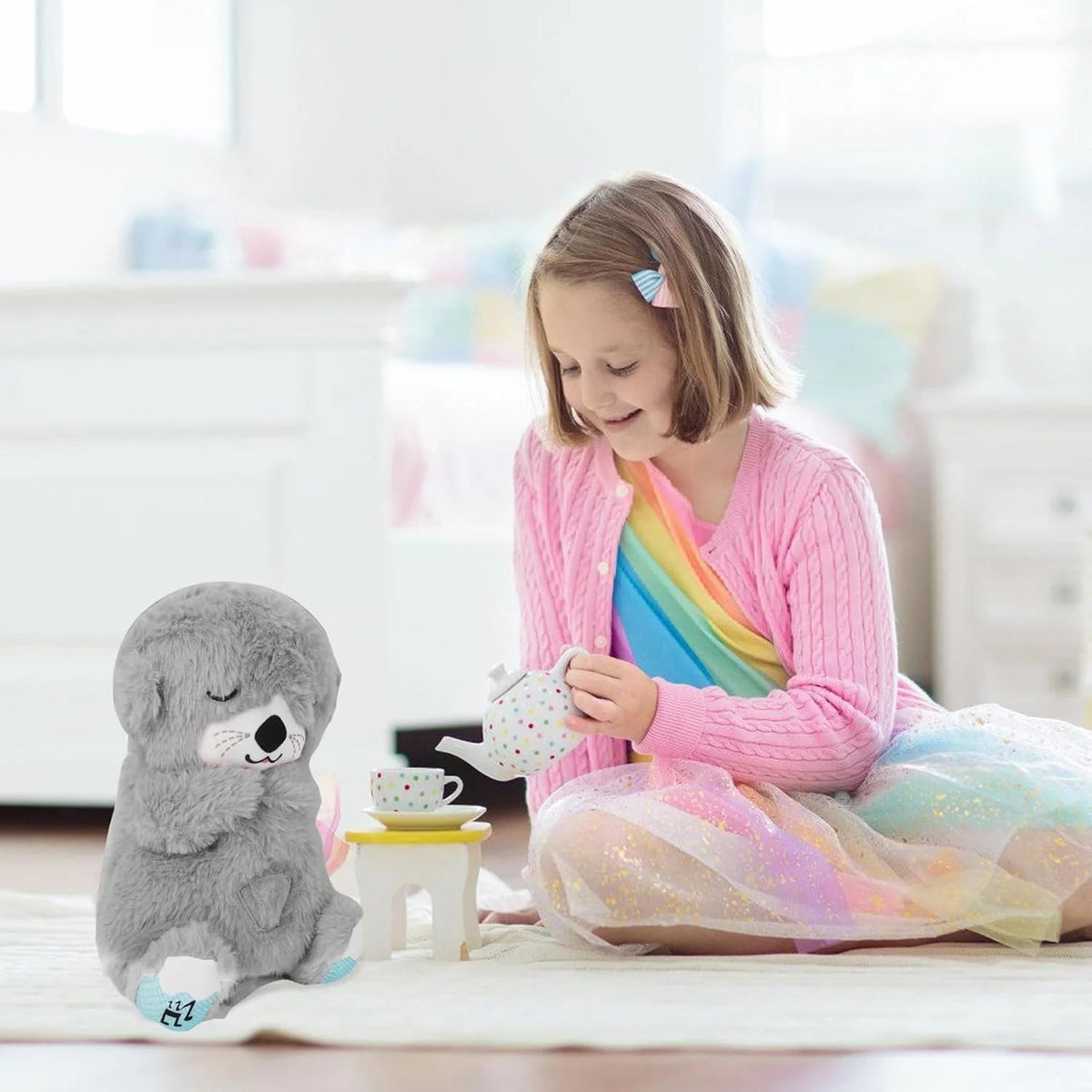 Baby Sound Machine Soothe Snuggle Otter, Sensory Details Music Lights Rhythmic Breathing Motion Musical Baby Toy Plush for Newborns (Battery Not Includ)