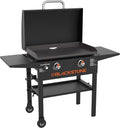 BLACKSTONE 1883 Original 28” Griddle with Integrated Protective Hood and Counter Height Side Shelves  Powder Coated Steel  Black