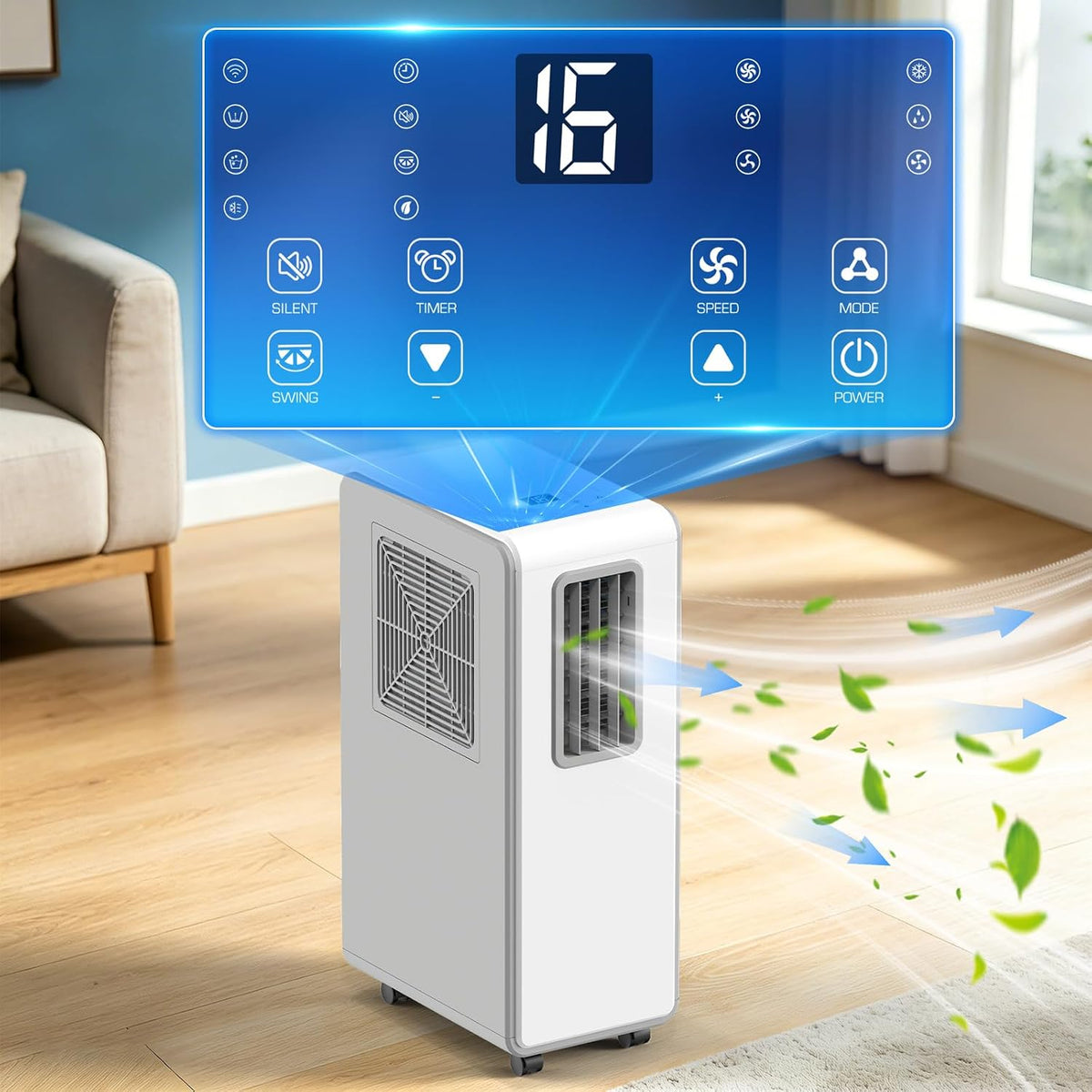 Portable Air Conditioner 4 in 1 Air Conditioning Unit Cooling & Dehumidifier & Cooling Fan Ultra Quiet, 24H Timer Powerful Mobile AC Unit Cooling for Home,Office（white）