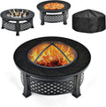 Giantex 3 in 1 Fire Pit, 32" Outdoor Wood Burning Fire Pit, Multifunctional Round Firepit Stove, Metal Fire Bowl with Cover, Portable Fire Pits for Outside Heating, Bonfire, Picnic, Grill