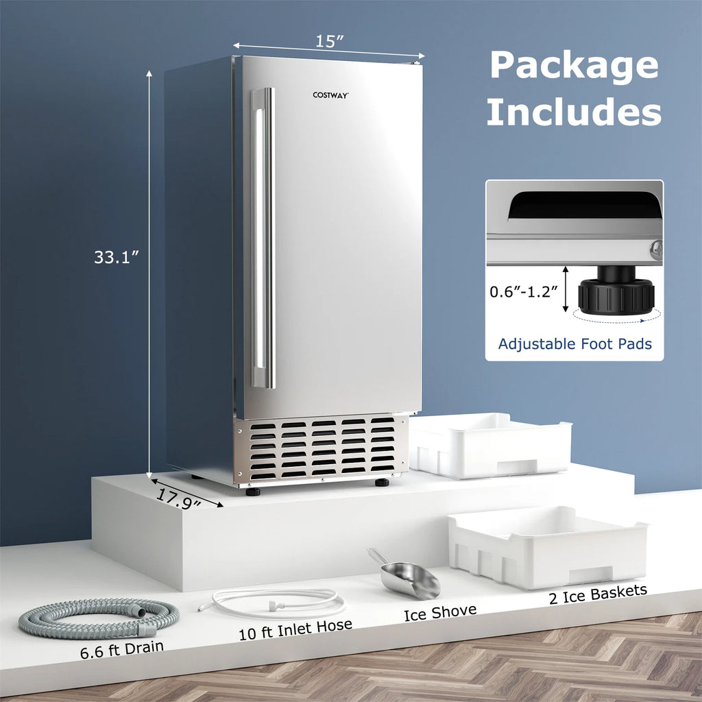 80 lbs/Day Under Counter Nugget Ice Maker, 15" Built-in Freestanding Ice Machine with Self-Cleaning, LCD Panel & 24H Timer for Home & Commercial Use