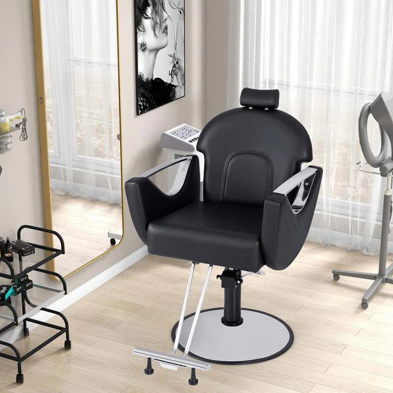 Reclining Barber Chair, 360�� Swivel Salon Chair with Heavy Duty Hydraulic Pump, Adjustable Height & Headrest for Hair Styling, Makeup, Tattoo
