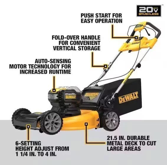 Dewalt 20V MAX 21.5 in Walk Behind Lawn Mower Kit, Hedge Trimmer Kit, String Trimmer & Leaf Blower