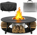 Uniflasy Smokeless Fire Pit and Fire Pit Surround Tabletop, Portable Protective Barrier Equal Width, Safety & Extra Space, 48" Outdoor Tabletop & 17" Smokeless Firepit for Backyard, Camping & Party