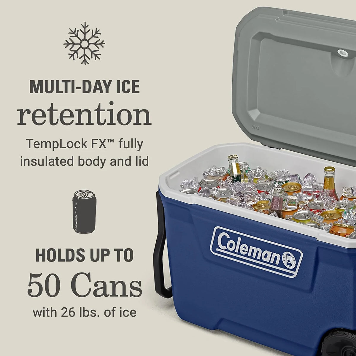 Coleman Classic Series Insulated Portable Wheeled Cooler, Leak-Resistant Outdoor Hard Cooler Keeps Ice up to 5 Days, 100-Quart