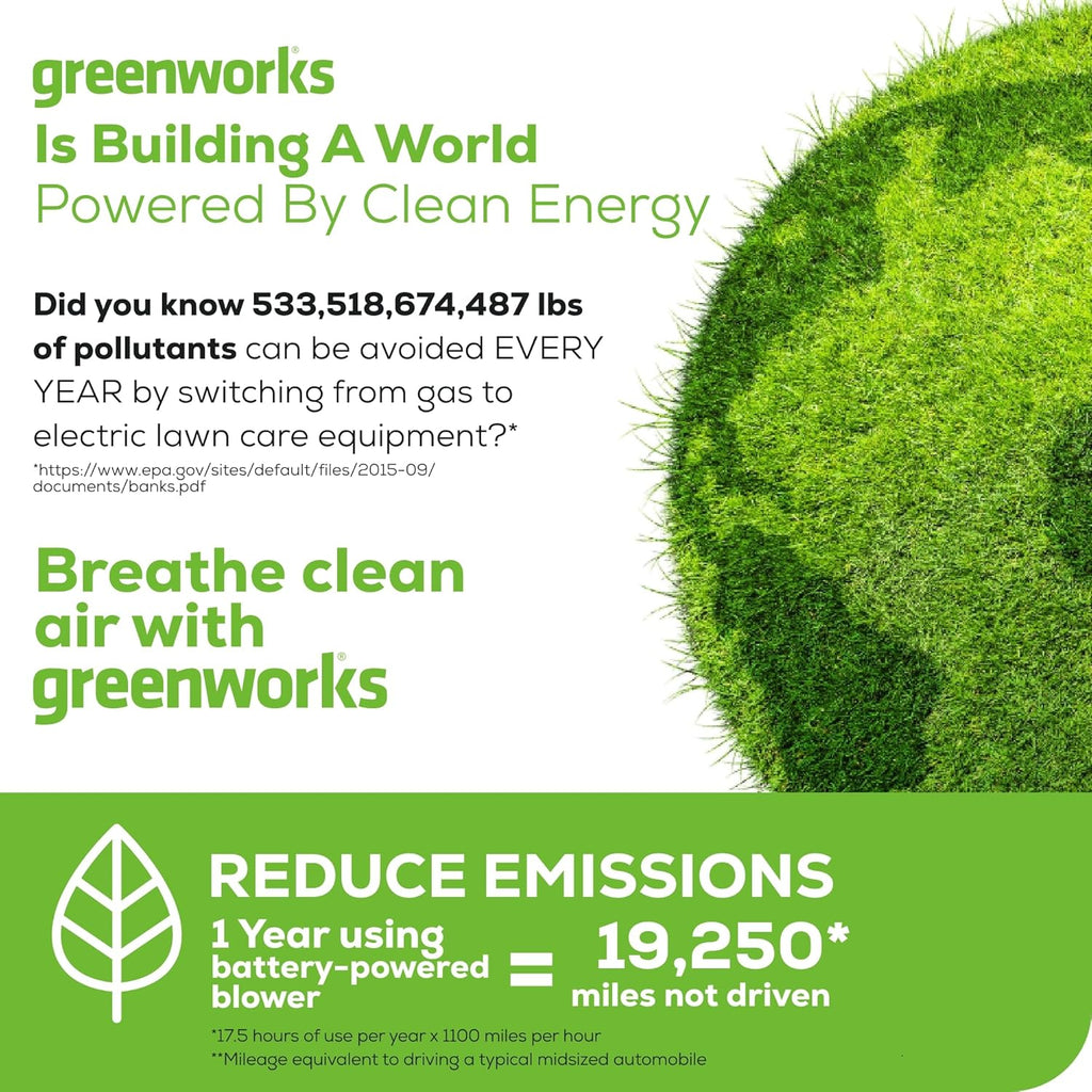 Greenworks 40V Leaf Blower/Sweeper  150 MPH / 135 CFM  Lightweight  Quiet  with 2.0 Ah Battery and Charger  Perfect for Residential Lawn Care  Leaf Blowing Debris  Dust  Light Snow  and More