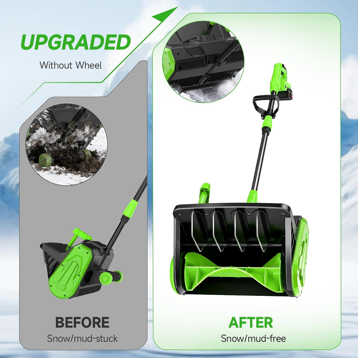 21V Cordless Snow Shovel  16-Inch Brushless Cordless Snow Blower with 2Pcs 3000mAh Recharge Batteries  Lightweight Electric Snow Plow for Driveway  Sidewalk & Patio Winter Snow Removal- No Wheels