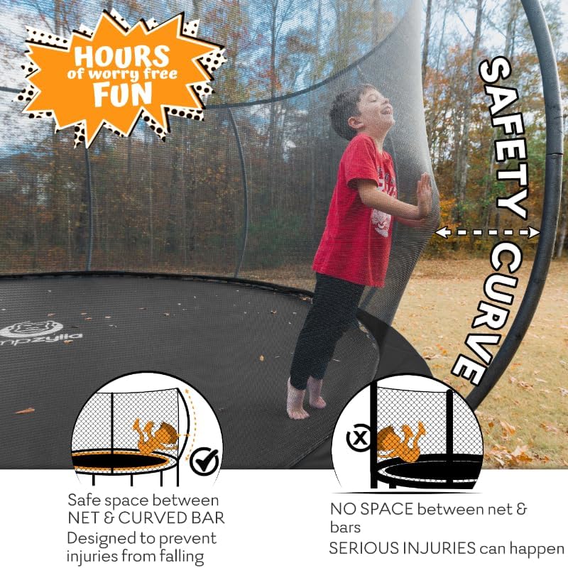 JUMPZYLLA Trampoline 8FT 10FT 12FT 14FT 15FT 16FT Trampoline with Enclosure - Recreational Trampolines with Ladder and AntiRust Coating, ASTM Approval Outdoor Trampoline for Kids