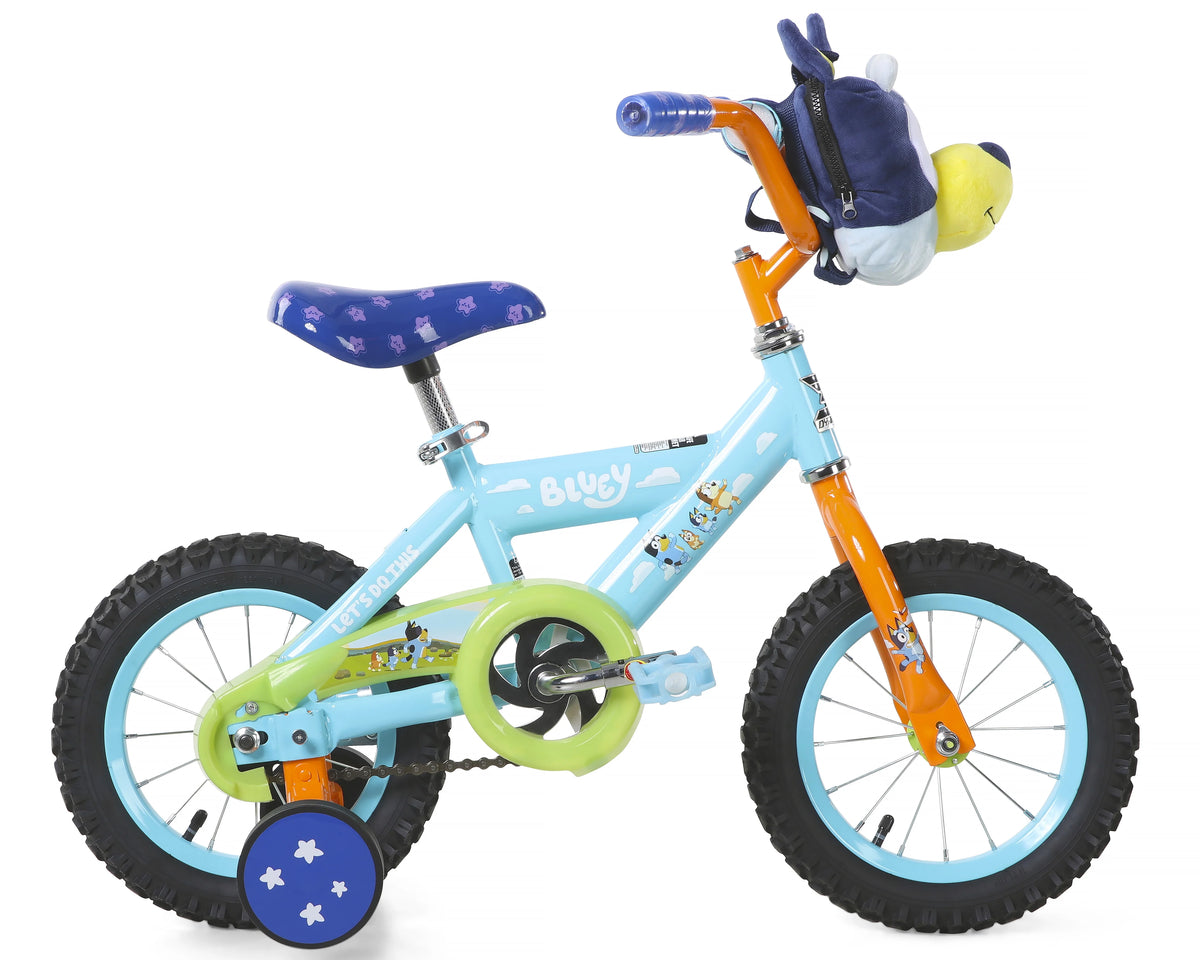 Bluey 12-Inch Kids BMX Bike with Training Wheels, Plush Bag, Steel Frame, Coaster Brake, Ages 3-5