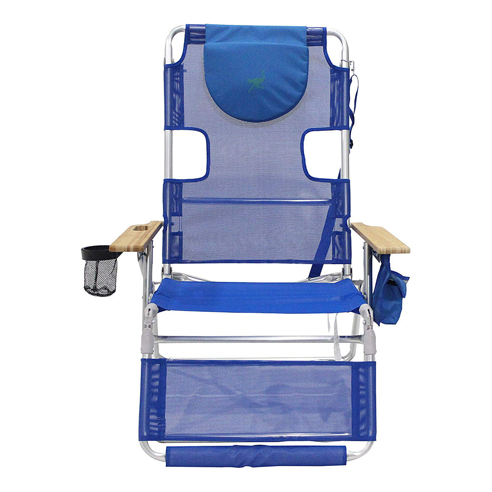 Ostrich 3-N-1 Altitude Outdoor Lounge Reclining Beach 16-Inch Height Chair, Blue