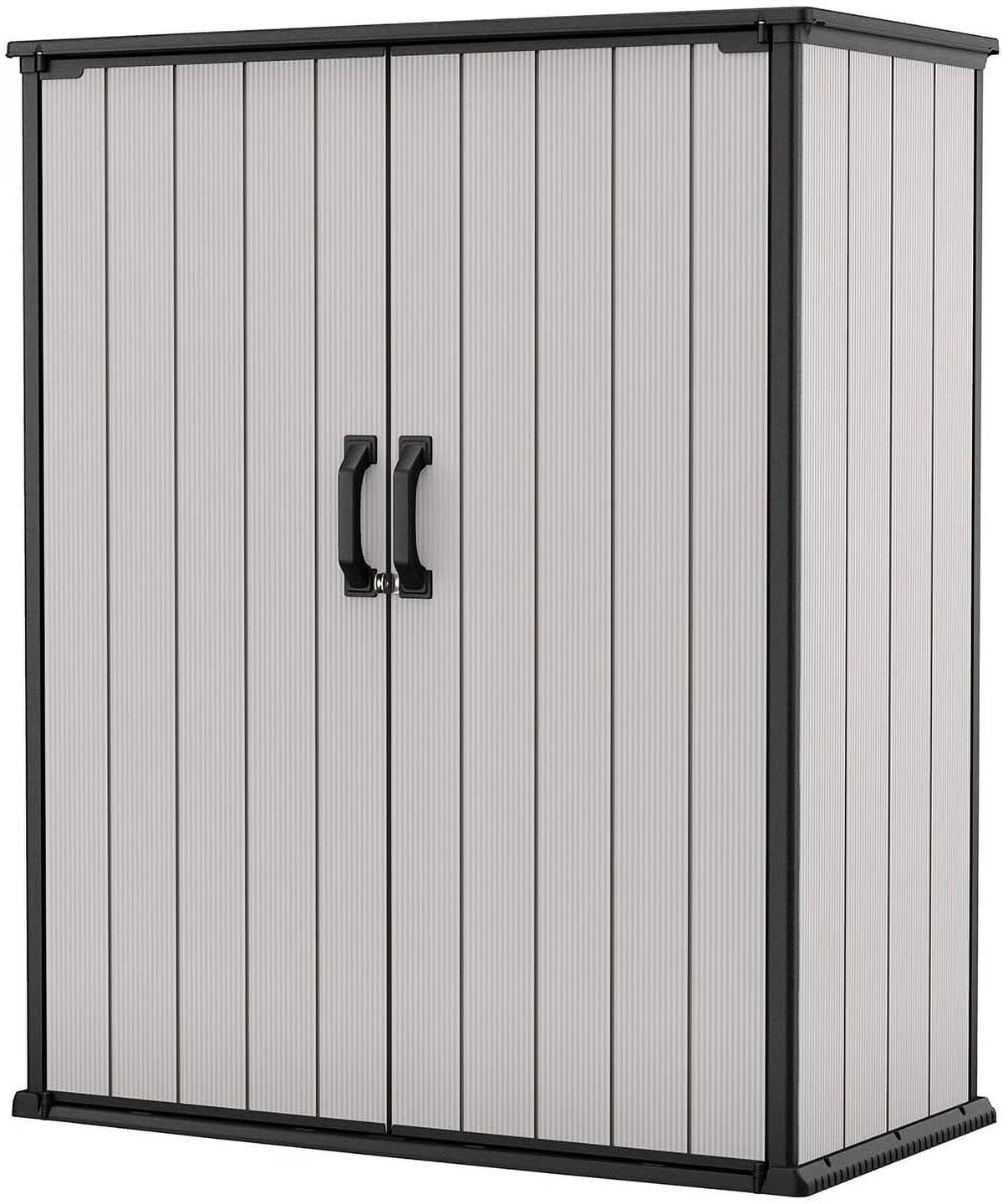 Keter Premier Tall Vertical Durable Resin Outdoor Storage Shed With Floor and Locking Double Doors, Grey