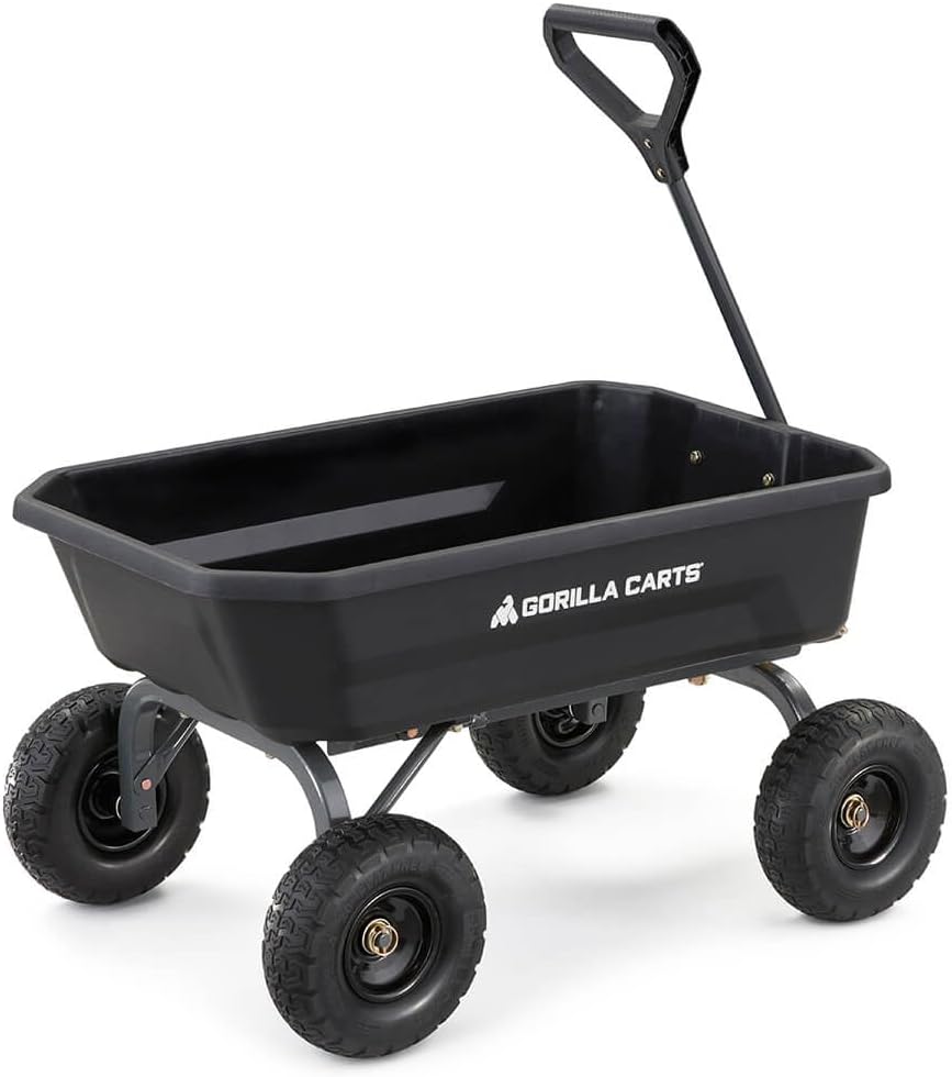 7GCG-NF Heavy-Duty Poly Dump Garden Cart with No-Flat Tires, 7 Cubic Feet, 1200-Pound Capacity, Black, Amazon Exclusive