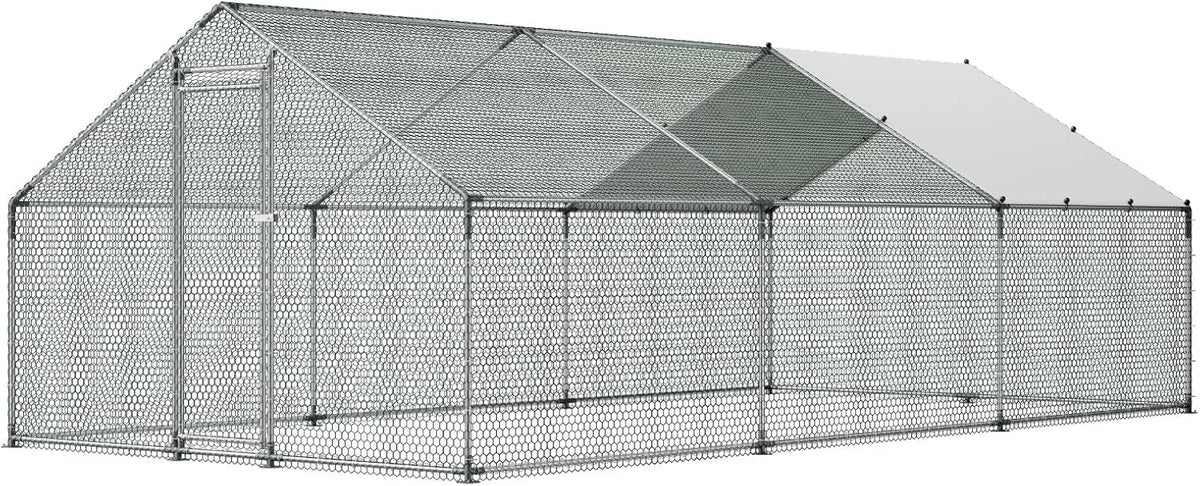 VEVOR Large Metal Chicken Coop  19.7x9.8x6.5ft Walk-in Chicken Runs for Yard with Cover  Spire Roof Hen House with Security Lock for Outdoor and Backyard  Farm  Duck Rabbit Cage Poultry Pen