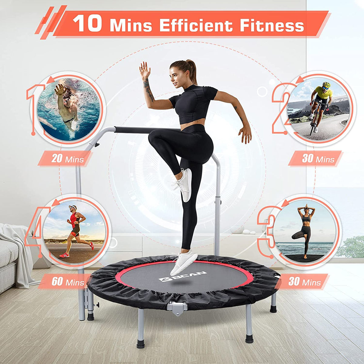 BCAN 40/48" Foldable Mini Trampoline，Workout Max Load 330lbs/440lbs
