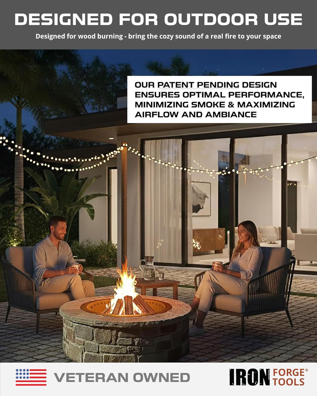 Heavy Duty Metal Smokeless Permanent Fire Pit Ring 36 inch Outer/30 inch Round Fire Pit Insert Liner for Outdoor, Firepits for Outside Corten Steel (36x30x10), Patent Pending
