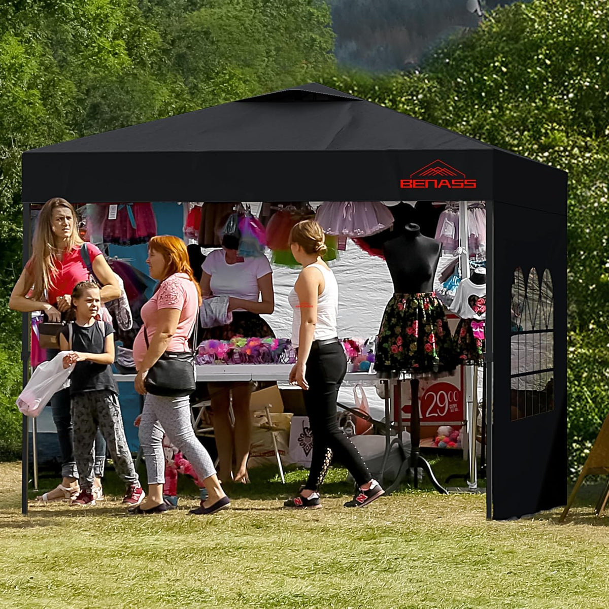 10x10 Pop Up Canopy with Sidewalls  Easy Up Canopy Tent  Heavy Duty Tents for Parties  One Person Set Up Event Tent  Black