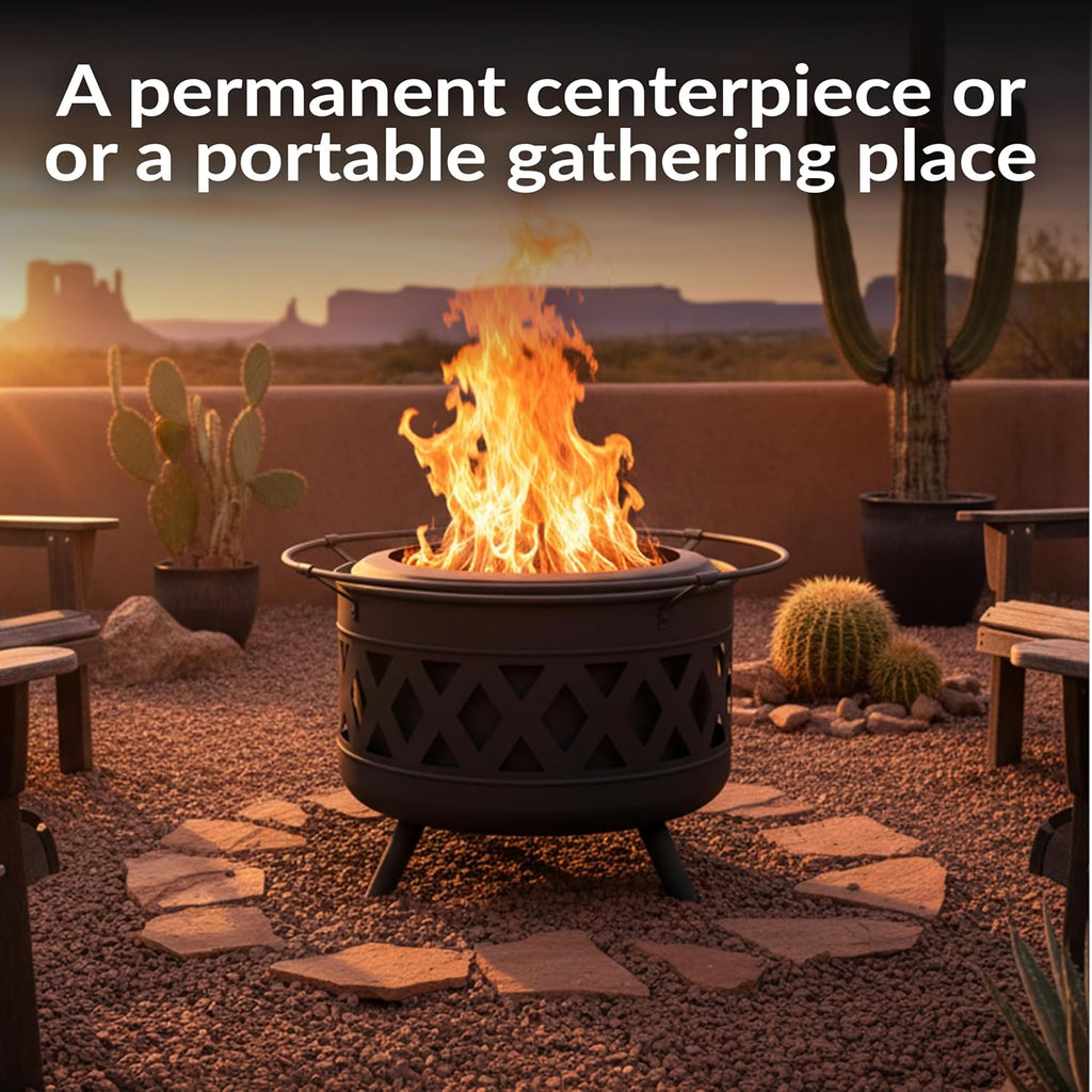 Sunnydaze 30-Inch Crossweave Smokeless Wood-Burning Fire Pit with Cover and Poker - Steel Outdoor Smokeless Fire Pit for the Backyard