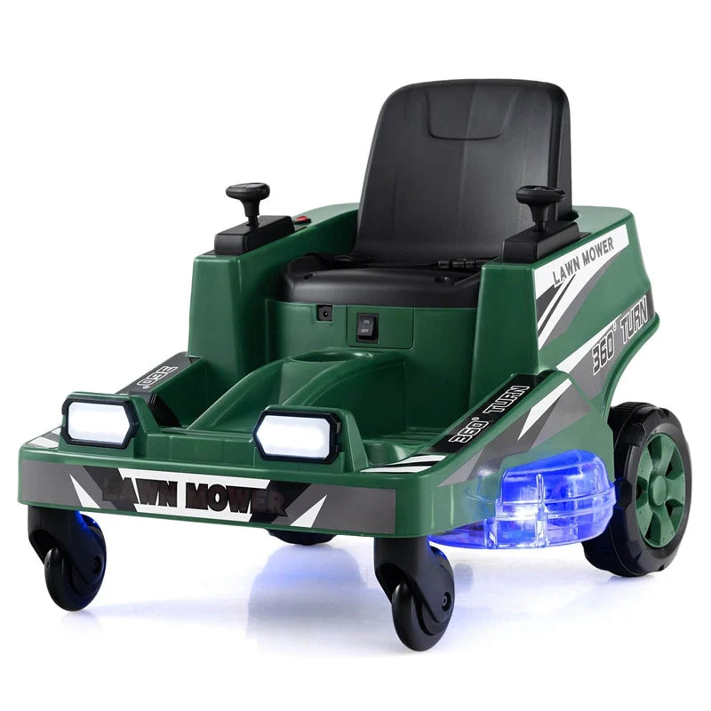 12V Kids Ride-On Lawn Mower with 360�� Twist & Turn, Dual Control Sticks, LED Lights, Toddler Electric Car Toy for Boys & Girls Aged 3-8