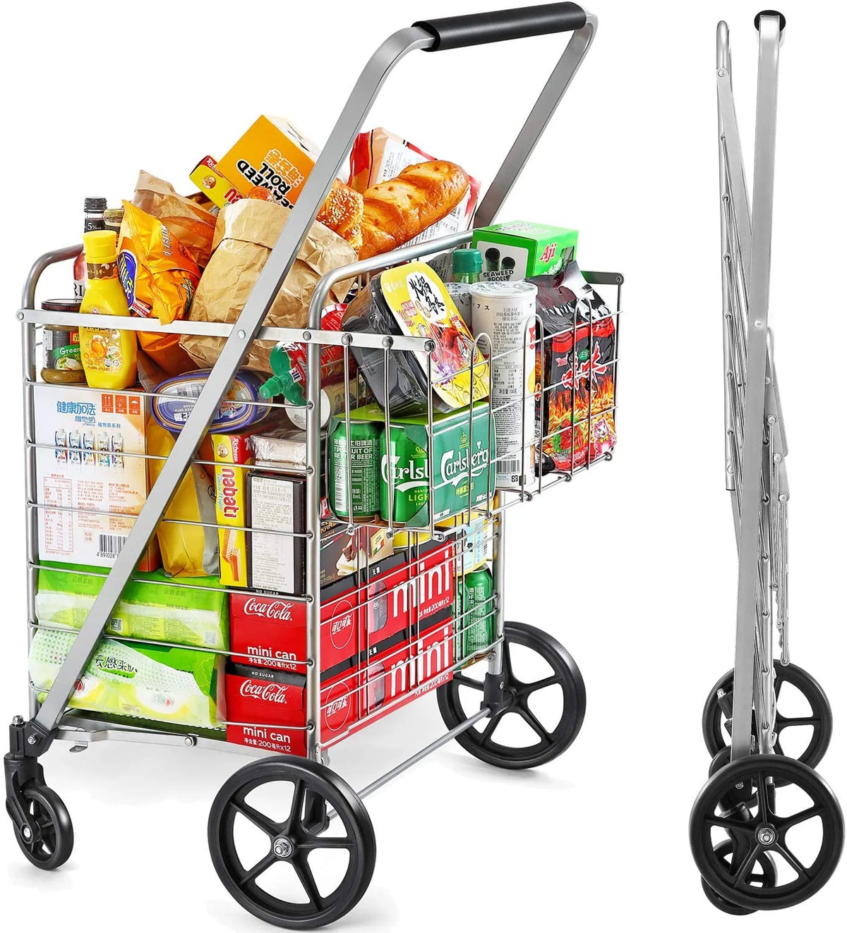 Shopping Cart with Wheels, Metal Grocery Cart with Wheels, Shopping Carts For Groceries