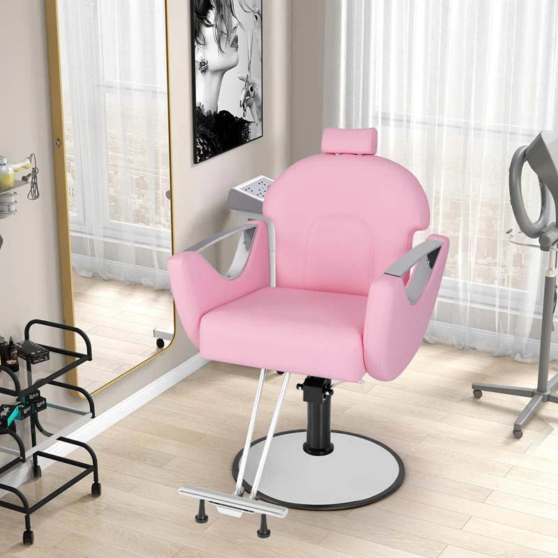Reclining Barber Chair, 360�� Swivel Salon Chair with Heavy Duty Hydraulic Pump, Adjustable Height & Headrest for Hair Styling, Makeup, Tattoo