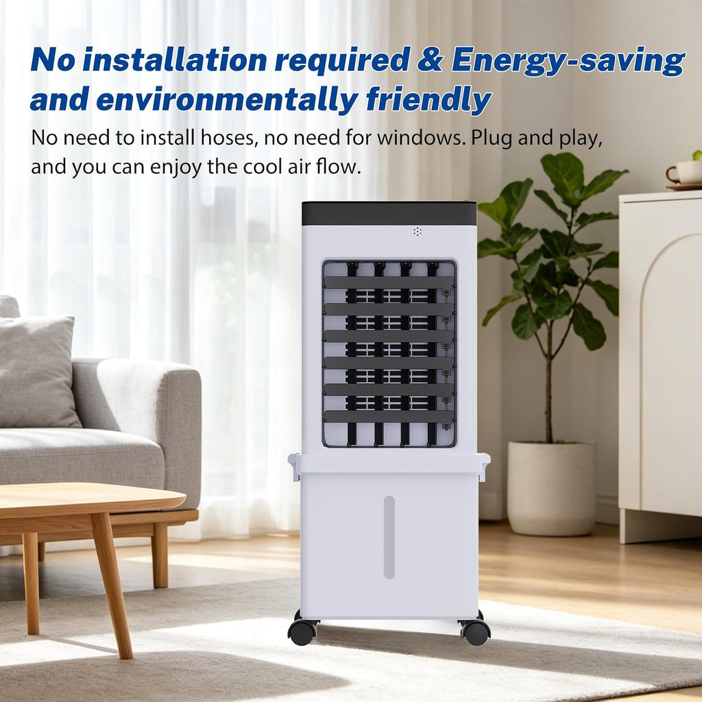 3-IN-1 Portable Evaporative Air Cooler, Remote Control Air Conditioner Fan with 15L Tank, 3 Speeds, 7.5H Timer, 120° Oscillation, Low Energy Cooling Fan for Home Bedroom Office