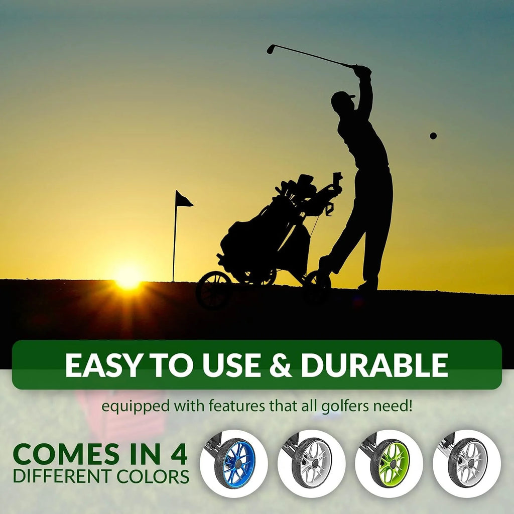 3Wheel Golf Push Cart - Golf Trolley Foldable Collapsible Lightweight Pushcart with Foot Brake - Easy to Open & Close
