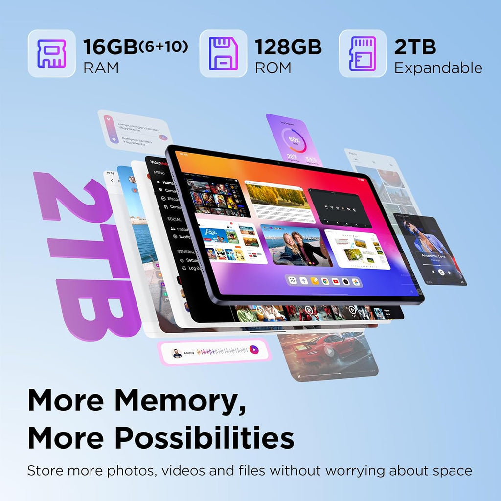 TCL TAB A1 Plus Android Tablet, 12.2�� 2.4K 120Hz Display, 16GB RAM (6GB+10GB), 128GB Storage, AI Tools, 8000mAh Battery, Android 16, Quad Speakers, Tablet for Work, Study & Entertainment
