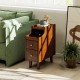 Solid Wood End Table Narrow Bedside Table with Pull-out Tray and 2 Storage Drawers