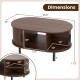 Oval Coffee Table with Open Compartment and Sector Shelves