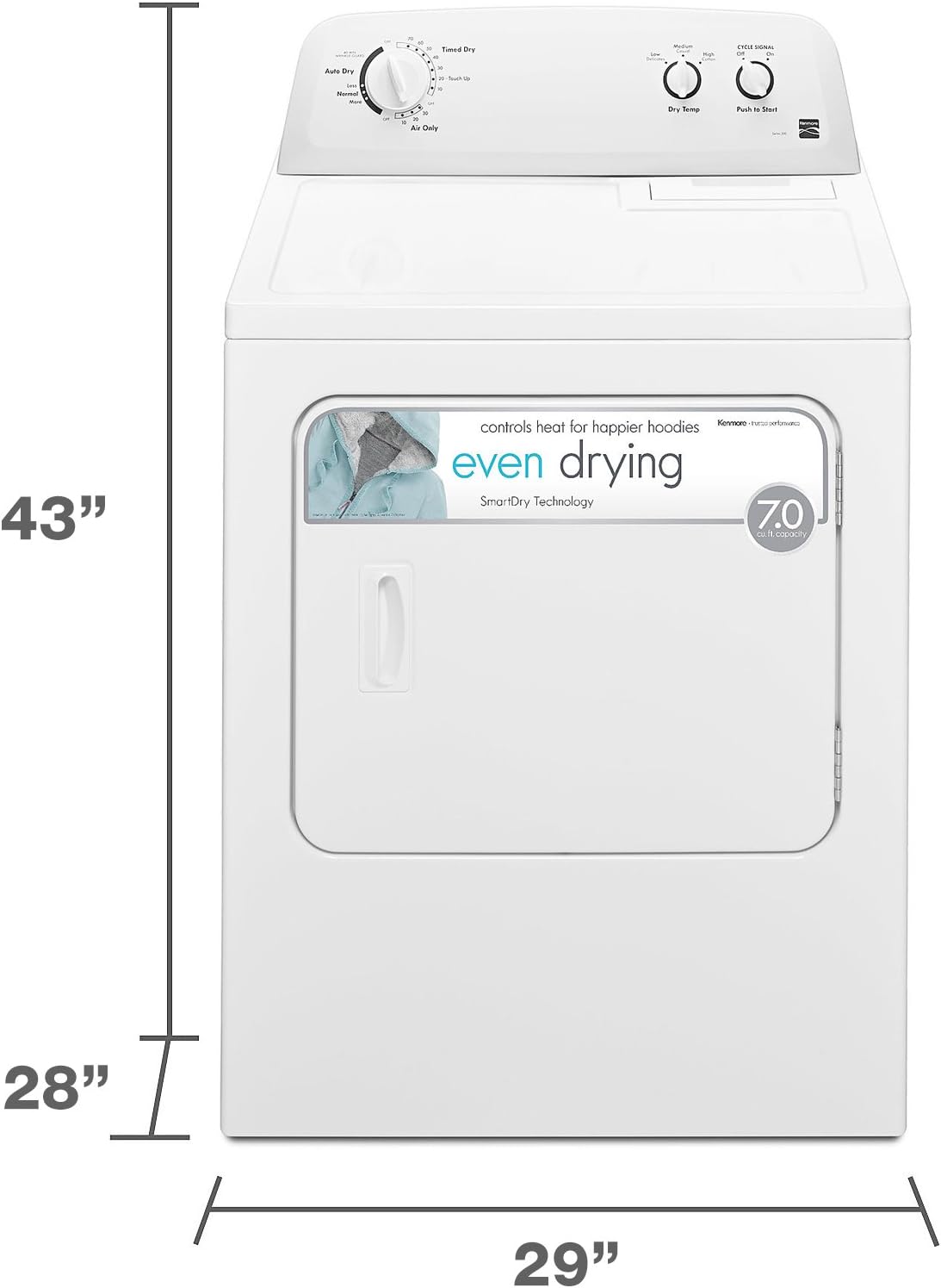 Kenmore 29" Front Load Electric Dryer with Wrinkle Guard and 7.0 Cubic Ft. Total Capacity, White