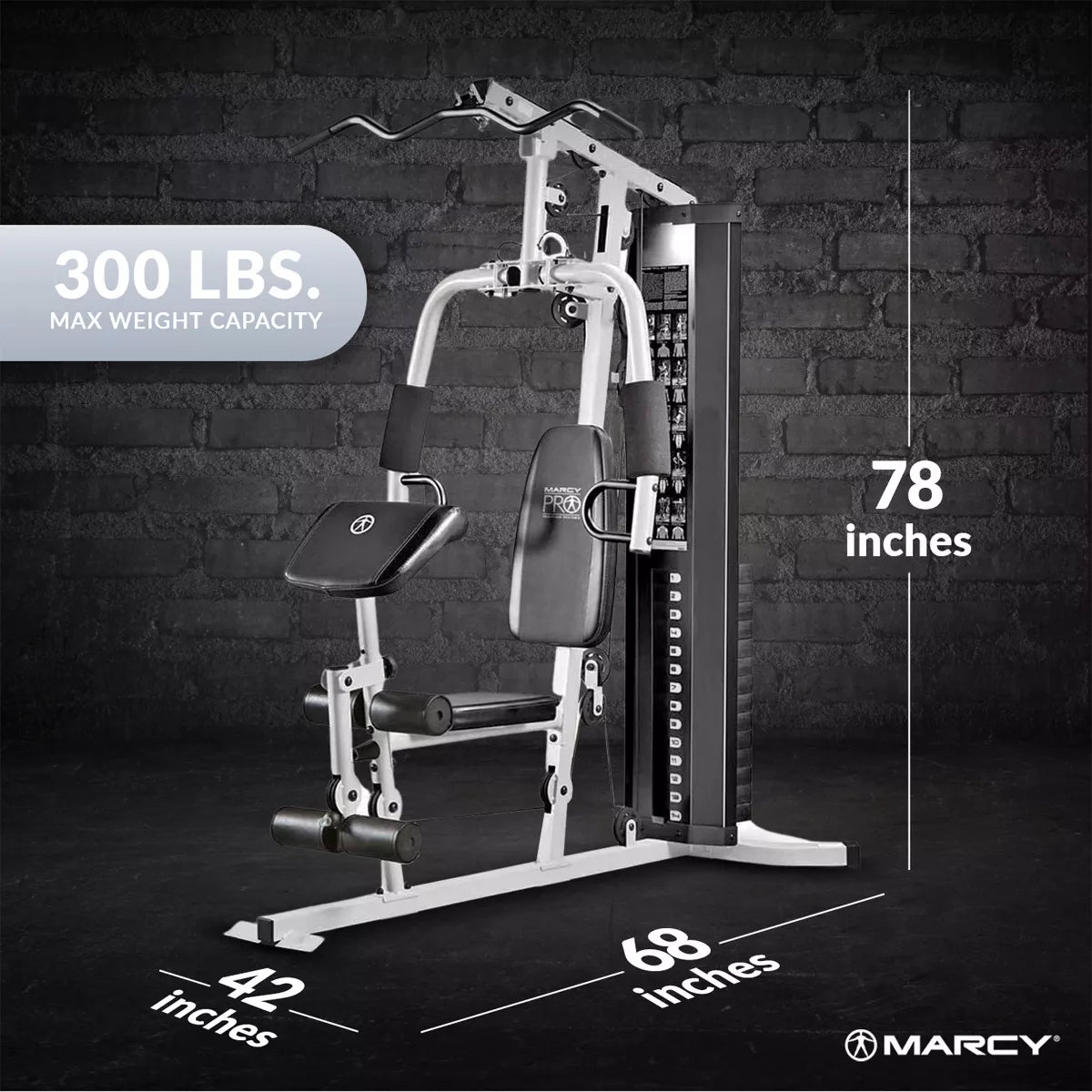 Marcy 150 Pound Stack Home Gym, Dual Function Arm Press & Leg Developer, Full Body Workout, Black/White