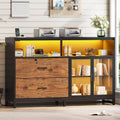 SEDETA 59" File Cabinet, 2 Drawers Filing Cabinets for Home Office fit Legal/Letter/A4 File, File Cabinet with Lock & Power Outlets, Printer Stand with Storage & LED Lights, Rustic Brown
