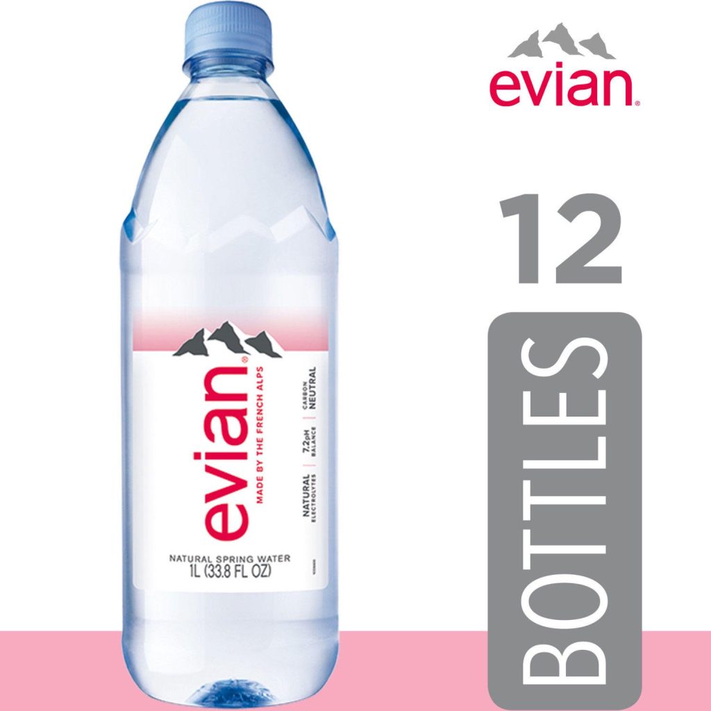 Evian Natural Spring Water, 1L Bottles, 12 Pack, Pure Hydration