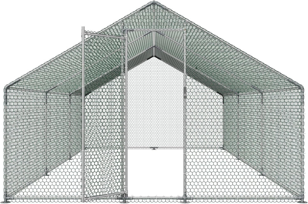 VEVOR Large Metal Chicken Coop  19.7x9.8x6.5ft Walk-in Chicken Runs for Yard with Cover  Spire Roof Hen House with Security Lock for Outdoor and Backyard  Farm  Duck Rabbit Cage Poultry Pen