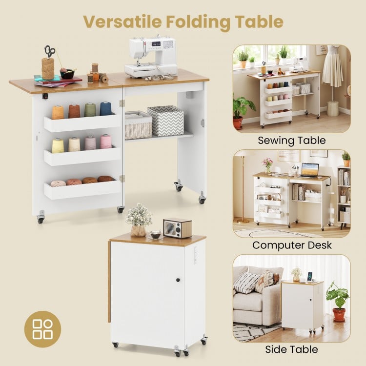 Sewing Machine Table with Charging Station and Lockable Casters