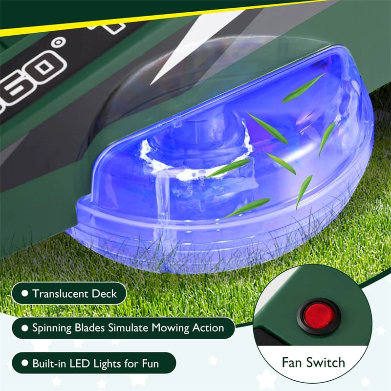 12V Kids Ride-On Lawn Mower with 360�� Twist & Turn, Dual Control Sticks, LED Lights, Toddler Electric Car Toy for Boys & Girls Aged 3-8