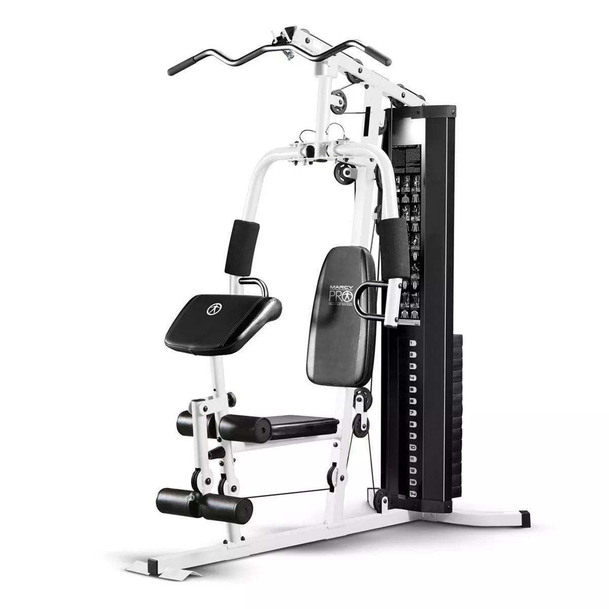 Marcy 150-Pound Stack Home Gym, Dual-Function Arm Press & Leg Developer, Full Body Workout, Black/White