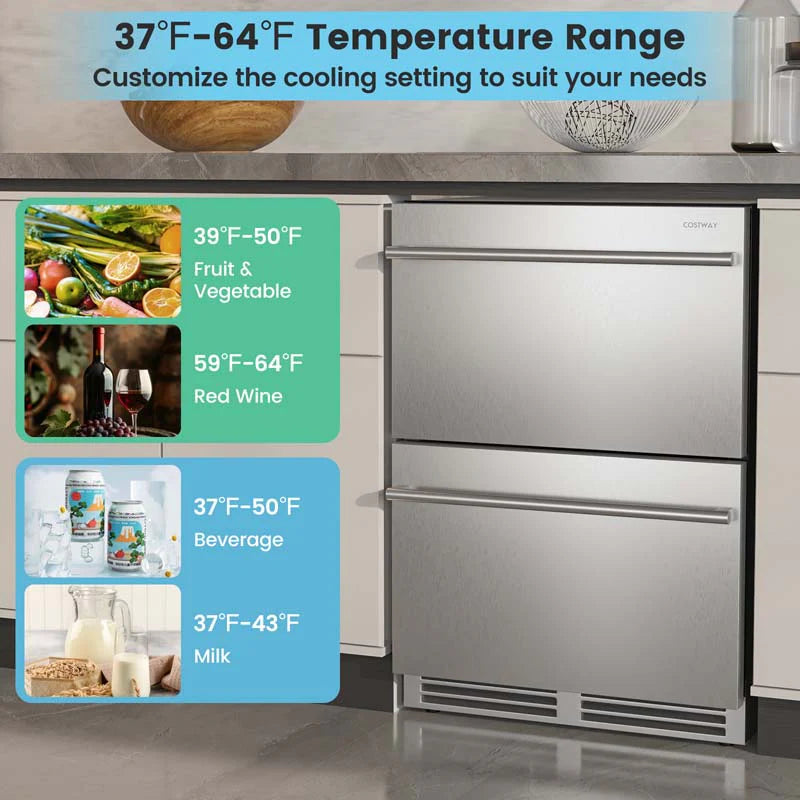 24" 4.9 Cu.Ft Dual Drawer Beverage Refrigerator, Built-in/Freestanding Undercounter Beverage Cooler with 37�H-64�H Temp Range for Home Commercial Use