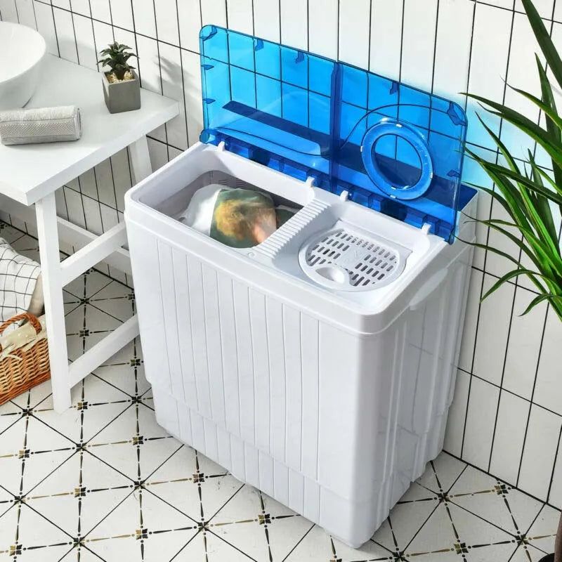 26 LBS Portable Washing Machine with Drain Pump 2in1 Twin Tub Top Load Washer Dryer Combo for RV Apartment